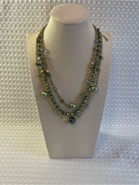 Lia Sophia Vintage Multi-Strand Green Gold Tone Crystal Bead Necklace #495